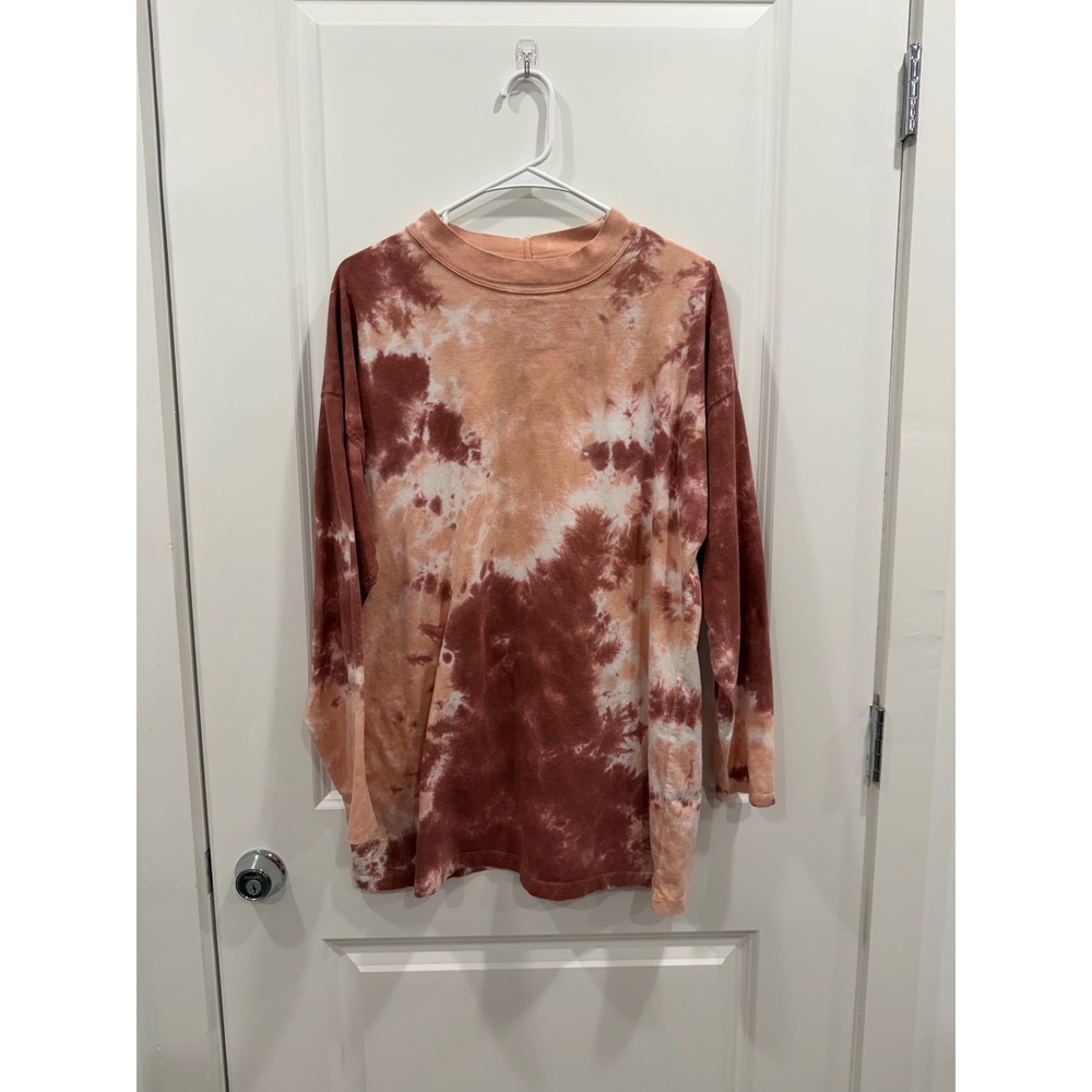 We The Free Free People Tie Dye Long Sleeve Tunic Top Peach Rust Medium
